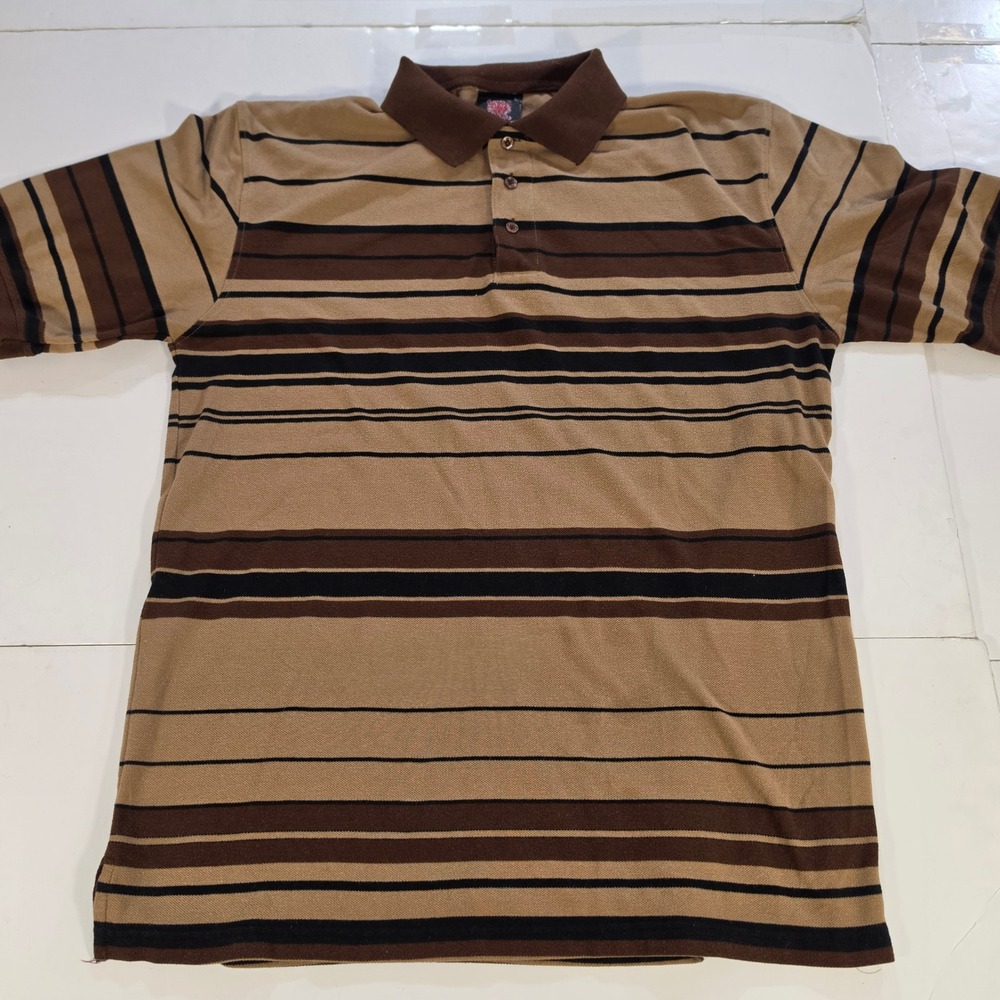 Blac Lacquer Striped Pique Polo Shirt Briwn Tan Y2K Mens Size Large Vintage